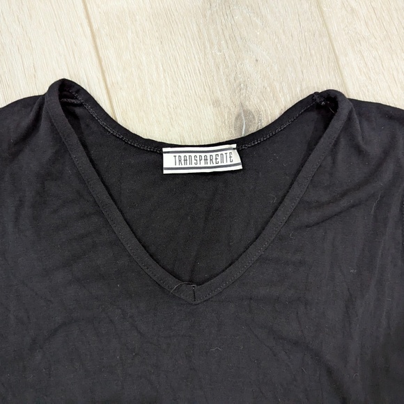 TRANSPARENTE Black Asymmetrical Short Sleeveless V-neck Slender Dress - Small - Picture 7 of 11